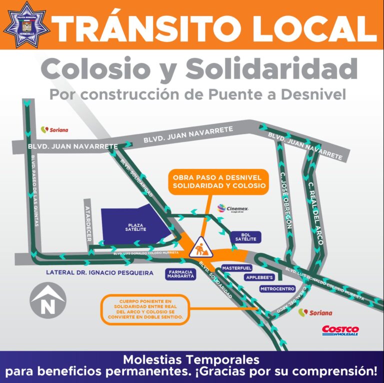 Inician rutas alternas por obras en paso a desnivel de Colosio y Solidaridad