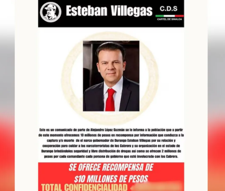 Los ‘Chapitos’ ofrecen recompensa por el gobernador de Durango: Escalada de amenazas del crimen organizado