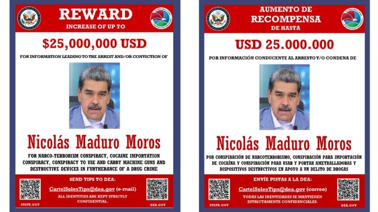 EEUU ratifica sanciones contra el Cártel de los Soles y ofrece $25 millones por Maduro